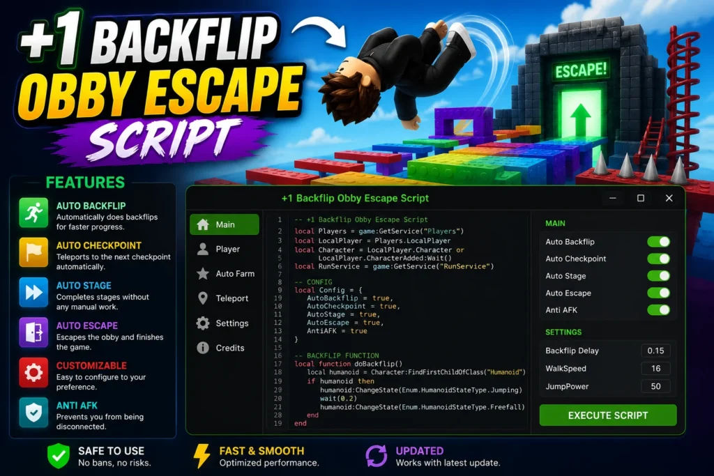 Script +1 Backflip Obby Escape