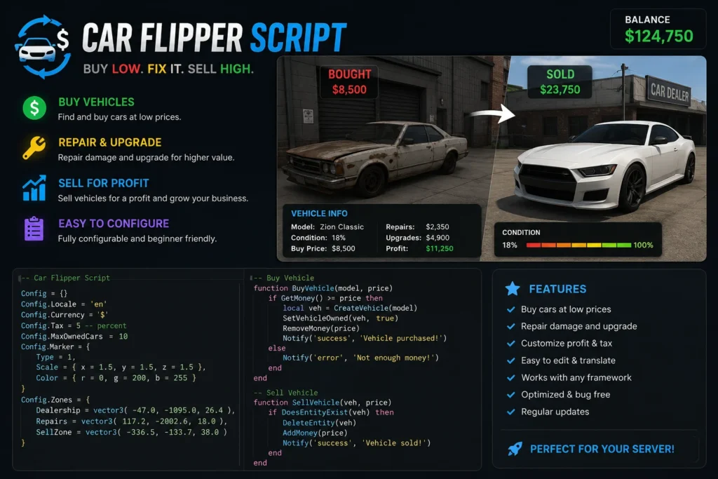 SCRIPT Car flipper Auto farm and Car detector (Larpware)