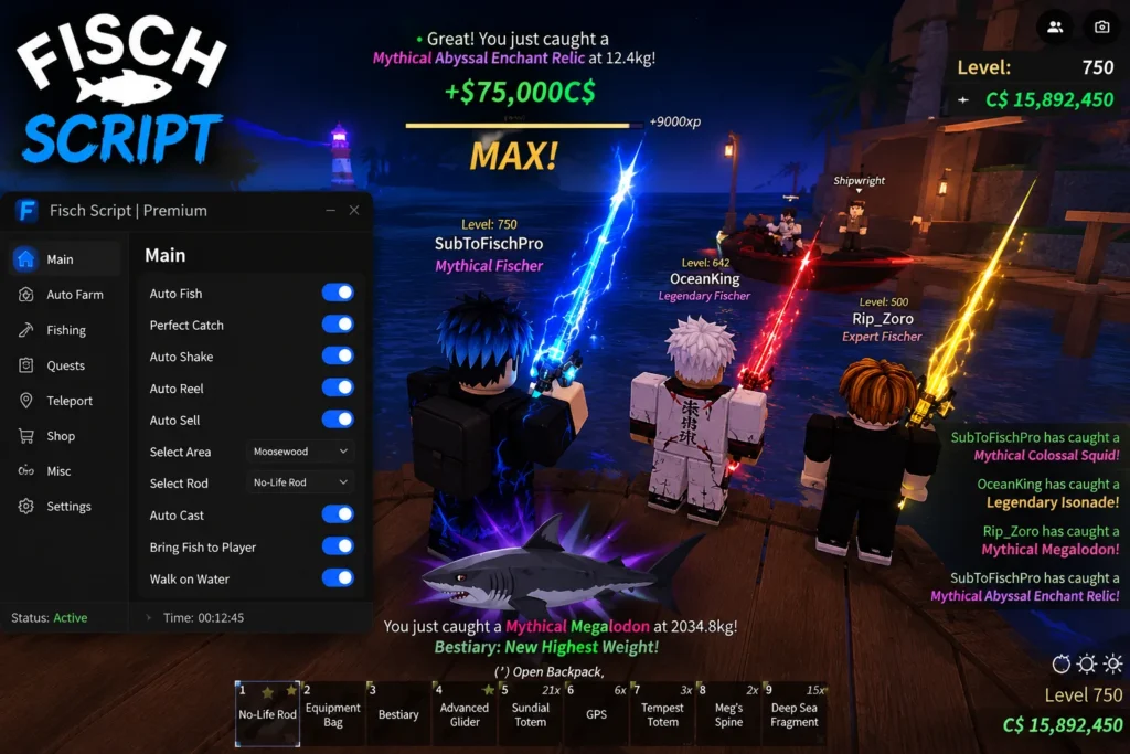 Script Speed Hub Fisch auto catch auto fish dupe money mariana