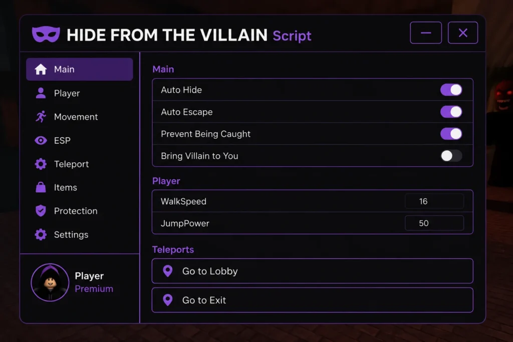 Script HIDE FROM THE VILLAIN autoshoot keyless