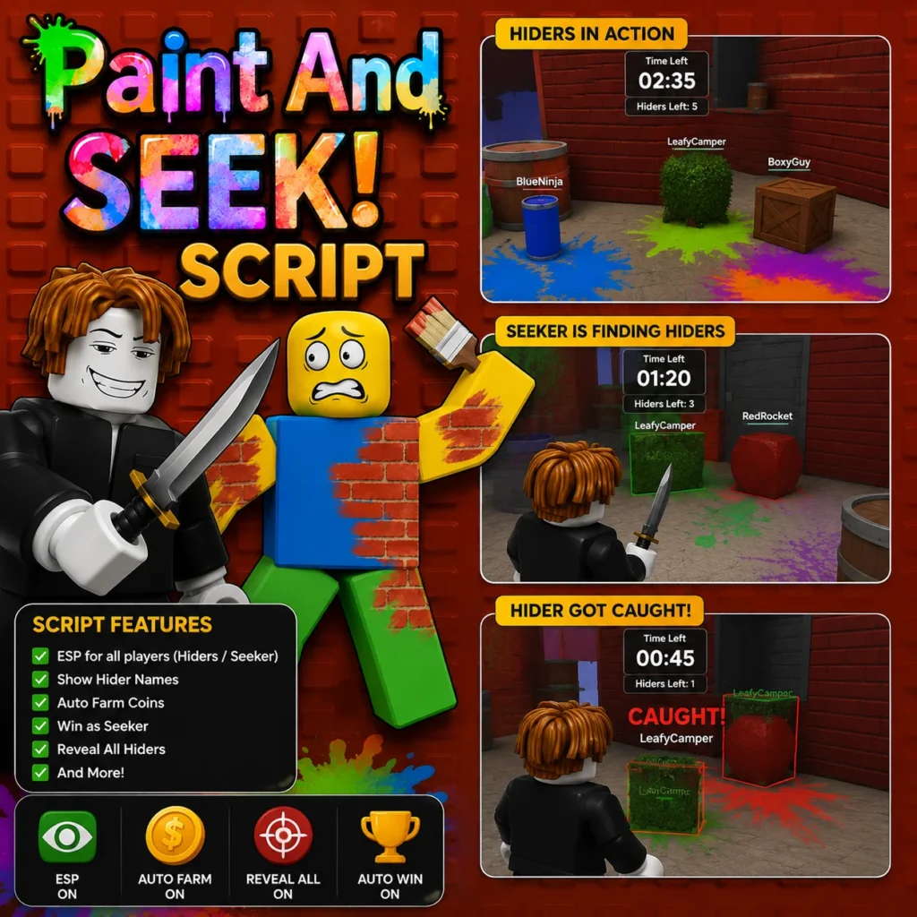 Paint And SEEK Script Admin Panel - Auto Farm, ESP