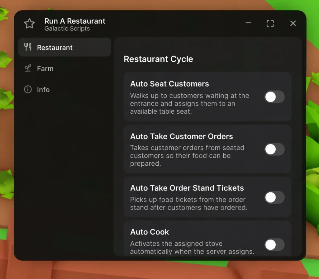 SCRIPT Run a Restaurant auto cook