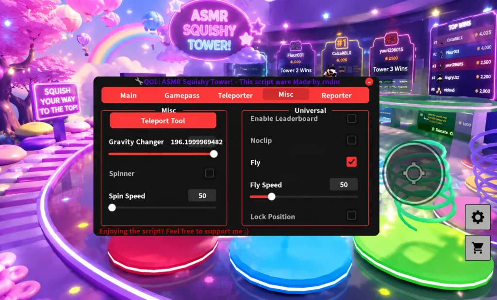 Script ASMR Tower,ASMR Roblox ,Keyless Wallhop,ASMR Auto Farm