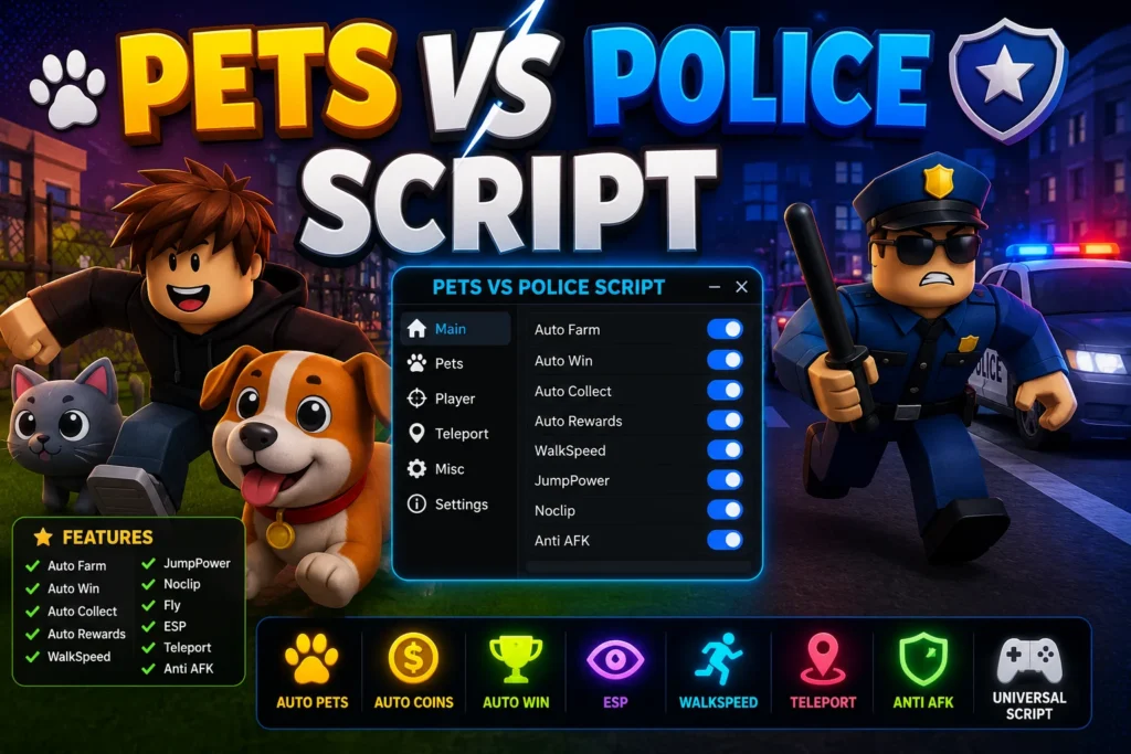 Script by GUI Pets VS Police Roblox No key New